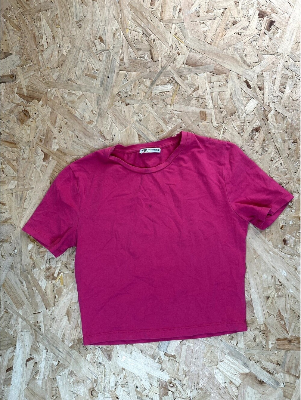 Zara Crop Top Womens Medium Pink Short Sleeve Crew Neck Cotton Blend T-Shirt